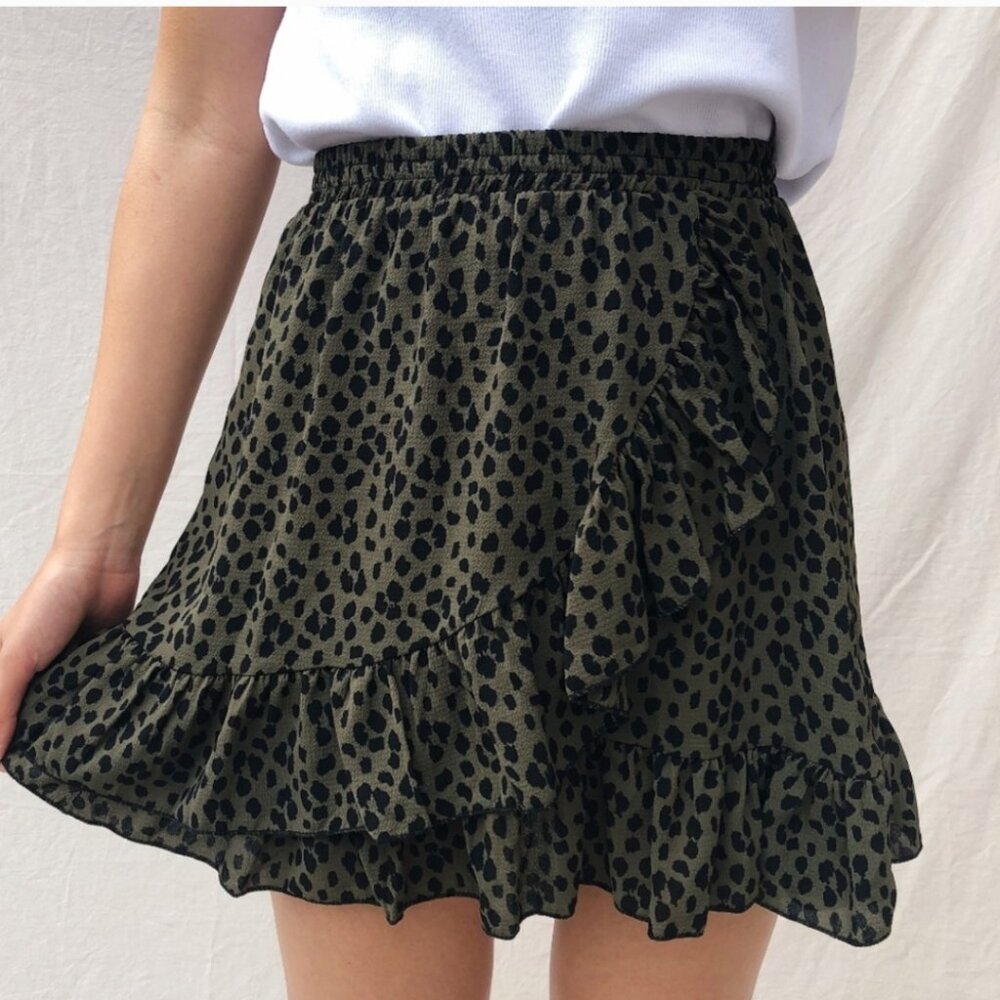 Most Wanted leopard print ruffled faux wrap skirt size S